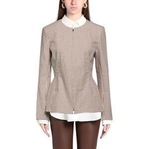 Theory Jacket‎ Womens Size 4 White Tan Sculpture Check Blazer Preppy Academia